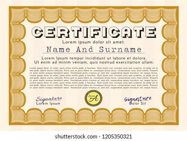 Orange Diploma template. Money Pattern design. Vector illustration. Easy to print. 