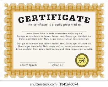 Orange Diploma template. Money Pattern design. With linear background. Customizable, Easy to edit and change colors. 
