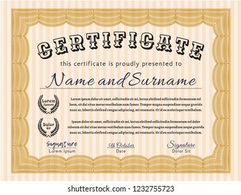 Orange Diploma template. Nice design. Complex background. Detailed. 