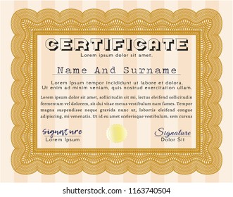 Orange Diploma template. Printer friendly. Vector illustration. Artistry design. 