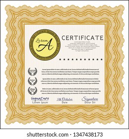 Orange Diploma template. Printer friendly. Detailed. Retro design. 