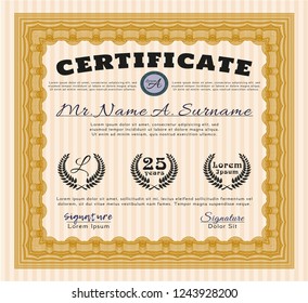Orange Diploma template. With quality background. Good design. Vector illustration. 