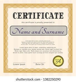 Orange Diploma template. With quality background. Vector illustration. Good design. 