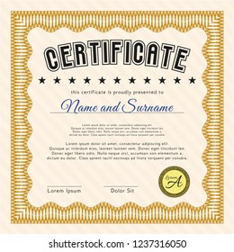 Orange Diploma template. Retro design. With complex background. Vector illustration. 