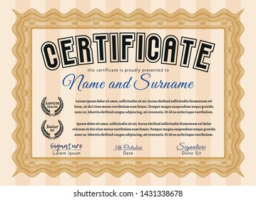 Orange Diploma template. Retro design. Detailed. Easy to print. 