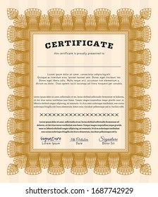 Orange Diploma template. Retro design. With background. Vector illustration. 