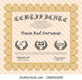 Orange Diploma template. Sophisticated design. Vector illustration. Complex background. 