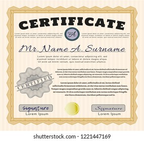 Orange Diploma template. Superior design. Complex background. Detailed. 