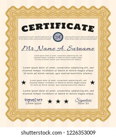 Orange Diploma template. Superior design. Customizable, Easy to edit and change colors. With complex background. 