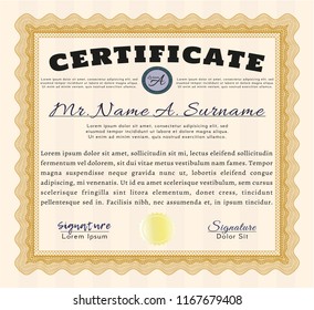 Orange Diploma template. Vector illustration. With background. Modern design. 