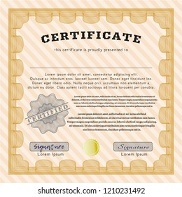 Orange Diploma template. Vector illustration. With guilloche pattern and background. Superior design. 