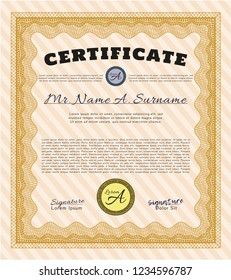 Orange Diploma template. Vector illustration. Printer friendly. Beauty design. 