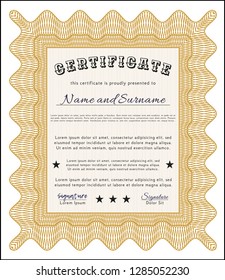 Orange Diploma template. Vector illustration. With quality background. Sophisticated design. 