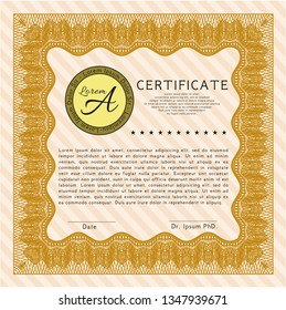 Orange Diploma template. Vector illustration. Easy to print. Money Pattern. 