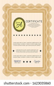 Orange Diploma template. Vector illustration. With linear background. Beauty design. 