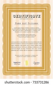 Orange Diploma template. Vector illustration. With guilloche pattern and background. Perfect design. 
