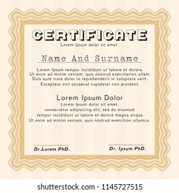 Orange Diploma. Vector illustration. With complex linear background. Superior design. 