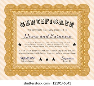 Orange Diploma. Vector illustration. With complex background. Good design. 