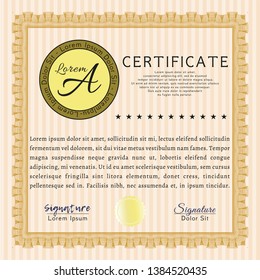 Orange Diploma. Vector illustration. With complex background. Lovely design. 