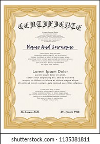 Orange Diploma. Vector illustration. Easy to print. Artistry design. 