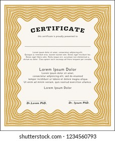 Orange Diploma. Vector illustration. Easy to print. Cordial design. 