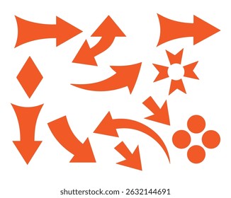 Orange Directional Arrows Icon Set for Graphic Design and Navigation, Vector EPS Fully Editable File.