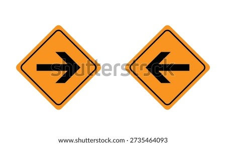 Orange directional traffic signs with left and right arrow symbols in diamond shapes on a white background, clear navigation icons for road guidance, transportation safety, signage, and graphic layouts.