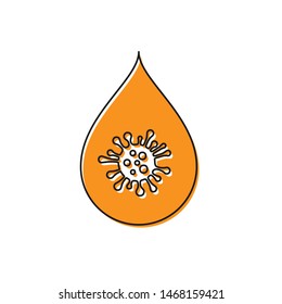 Orange Dirty water drop icon isolated on white background. Bacteria and germs, microorganism disease, cell cancer, microbe, virus, fungi.  Vector Illustration