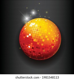 Orange Disco Party Ball on Dark Background
