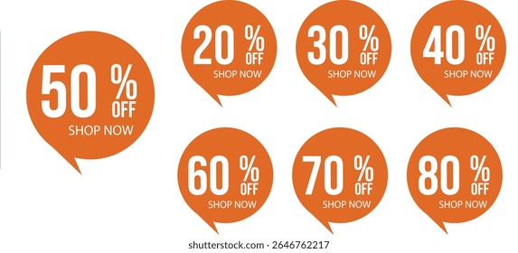 Orange Discount Speech Bubbles with Shop Now Percent Labels