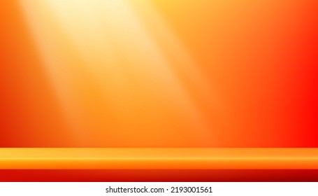 Orange display for Autumn or Fall background,3d Room Studio and shelf with light and Shadow.Vector illustration Gallery room.Minima scene backdrop shooting for products presentation,promotion or Sales