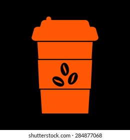 Orange  Disposable coffee cup icon. vector icon on a black background