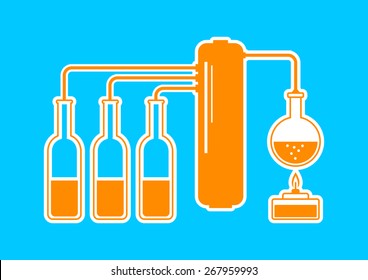 Orange distillation kit on blue background