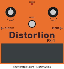 Orange distortion guitar stomp box effect, graphic design, tee print stamp. t-shirt artwork.