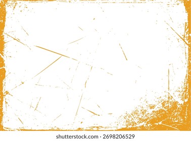 Quadro de borda grunge angustiado laranja com arranhões e manchas na textura de fundo branco