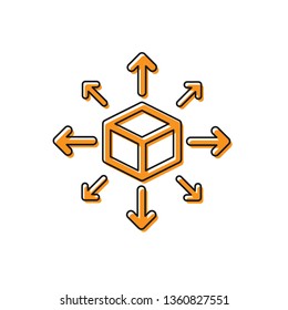 Orange Distribution icon isolated on white background. Content distribution concept. Vector Illustration