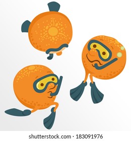 Orange divers cartoon concept / Solid fill illustration in EPS 8 format