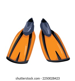 Orange diving shoes flippers for swimming and diving sport activity vector illustration isolated on white background. Front view sport equipment with cartoon simple flat colored art style.