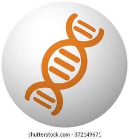 Orange DNA icon on sphere isolated on white background
