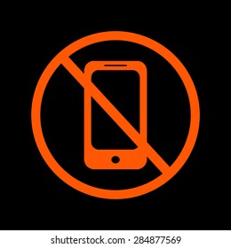 Orange Do not talk mobile phone (cellphone on a black background)