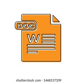 Orange DOC file document. Download doc button icon isolated on white background. DOC file extension symbol.  Vector Illustration