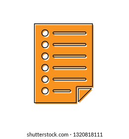Orange Document icon isolated on white background. File icon. Checklist icon. Business concept. Vector Illustration