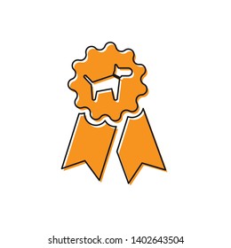 Orange Dog award symbol icon isolated on white background. Medal with dog footprint as pets exhibition winner concept. Vector Illustration