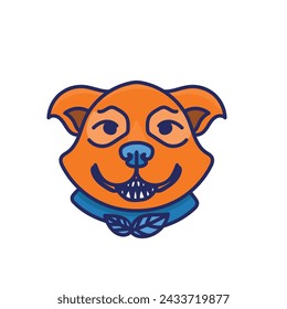 Cara de perro naranja sonriendo aislado sobre fondo blanco.