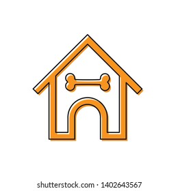Orange Dog house and bone icon isolated on white background. Dog kennel. Vector Illustration