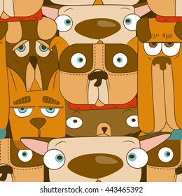 Orange dogs on brown background. Dogs seamless vector pattern for wallpaper, web page background, textile design, graphic design.