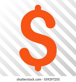 Orange Dollar toolbar pictogram. Vector pictograph style is a flat symbol on diagonal hatch transparent background.