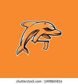 orange dolphin mascot logo. dolphin with flag mascot
