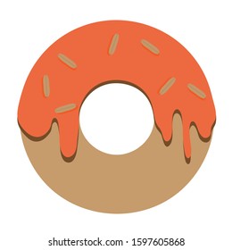 Orange Donut with Nuts in Flat Design Style.