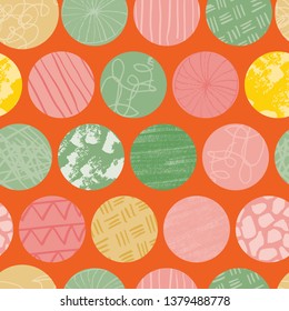 Orange Doodle circle seamless abstract repeat pattern. Great for textile design or surface pattern design. 